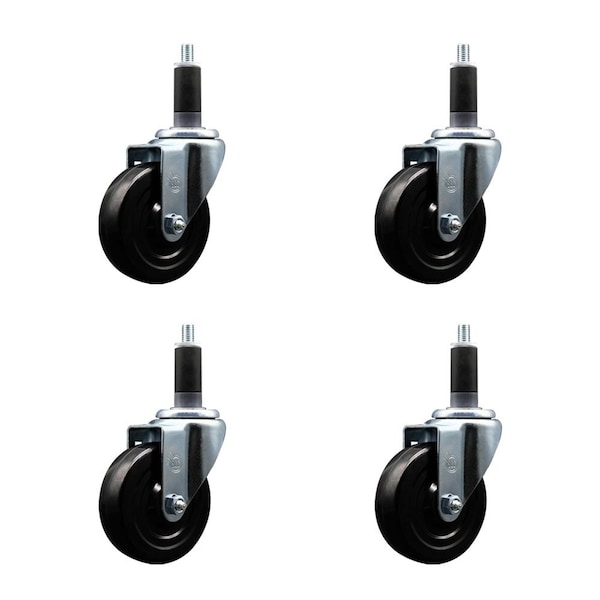 4'' Hard Rubber Wheel Swivel 1-1/8'' Expanding Stem Caster, 4PK